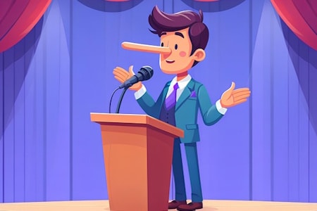 Pinocchio derrière le pupitre, symbole de l’hypocrisie religieuse.