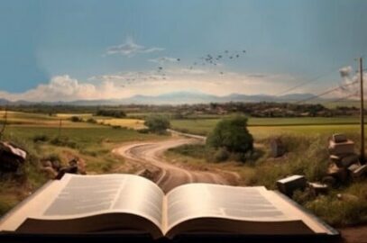 la vie dans un beau paysage en suivant le chemin guidé par un livre, la Bible